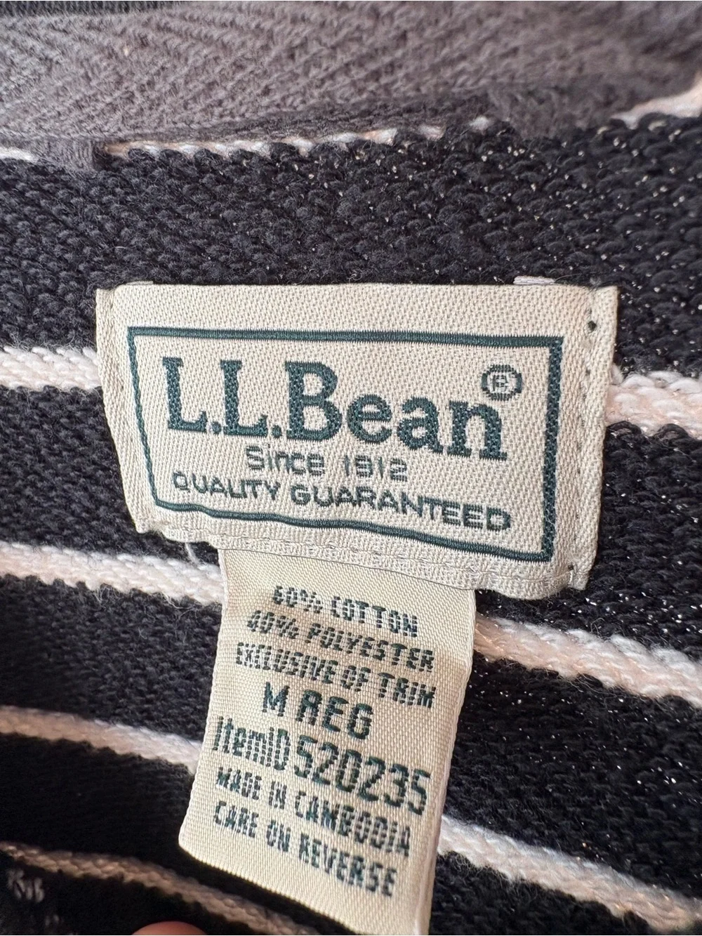 L.L. Bean Men’s Navy White Striped Crew Neck Sweater Preppy Cabincore